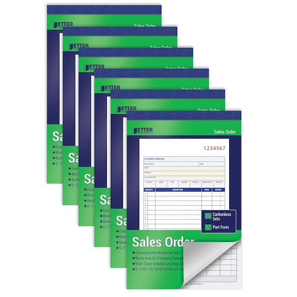 Better Office Products Large Sales Order Books, 2-Part Carbonless White/Canary Yellow, 50 Sets, 300 Total Sets, 6PK 66106 - main